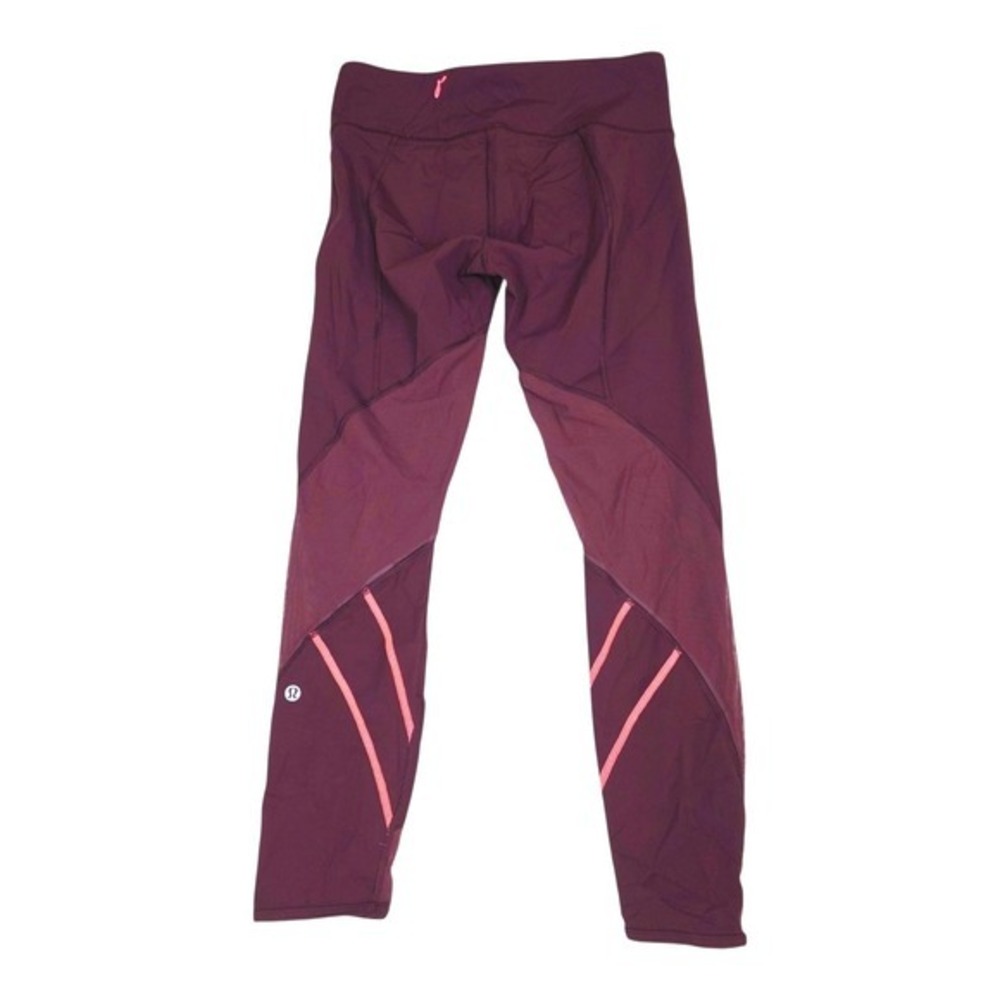 Lululemon Tight Stuff Tight Burgundy Mesh Panel Running Leggings Pink Zip Size 6